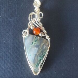 Moss Agate Wire Wrapped Pendant